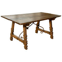 19th Century Spanish Farm Table with Iron Details