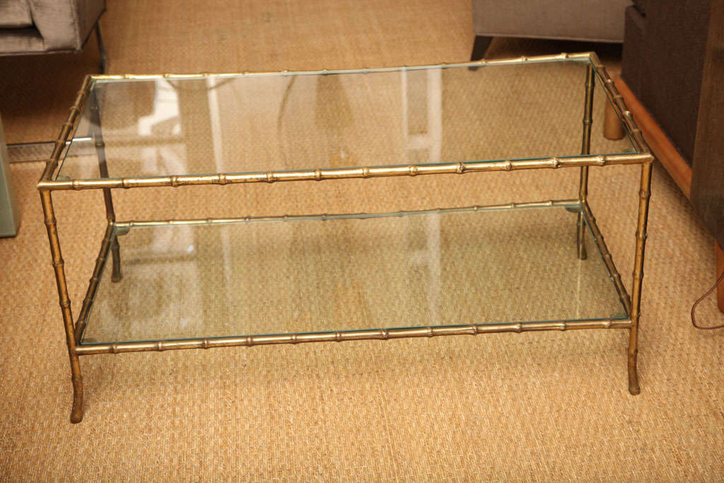 Mid-20th Century Brass faux bamboo cocktail table in the style of Bagues, c.1950