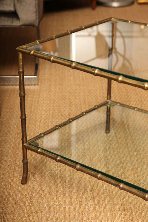 Brass faux bamboo cocktail table in the style of Bagues, c.1950 3