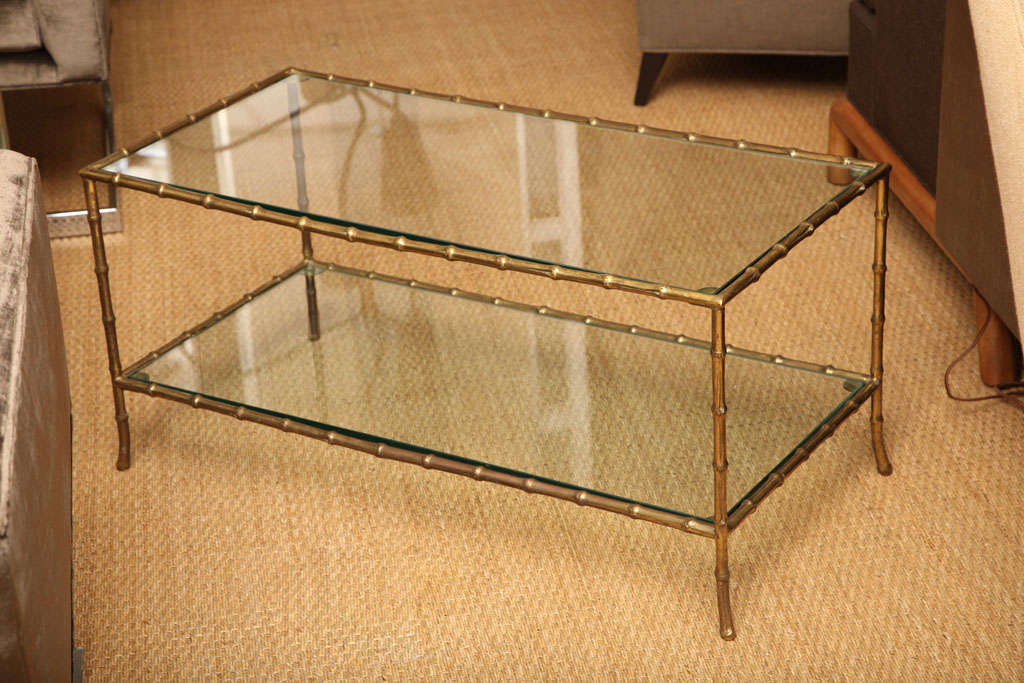 French Brass faux bamboo cocktail table in the style of Bagues, c.1950