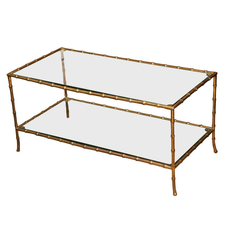 Brass faux bamboo cocktail table in the style of Bagues, c.1950