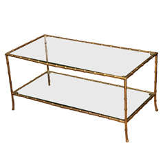 Brass faux bamboo cocktail table in the style of Bagues, c.1950