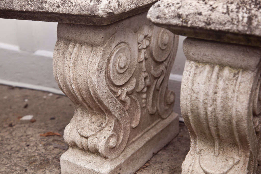 French Pair of Cast Stone Garden Benches