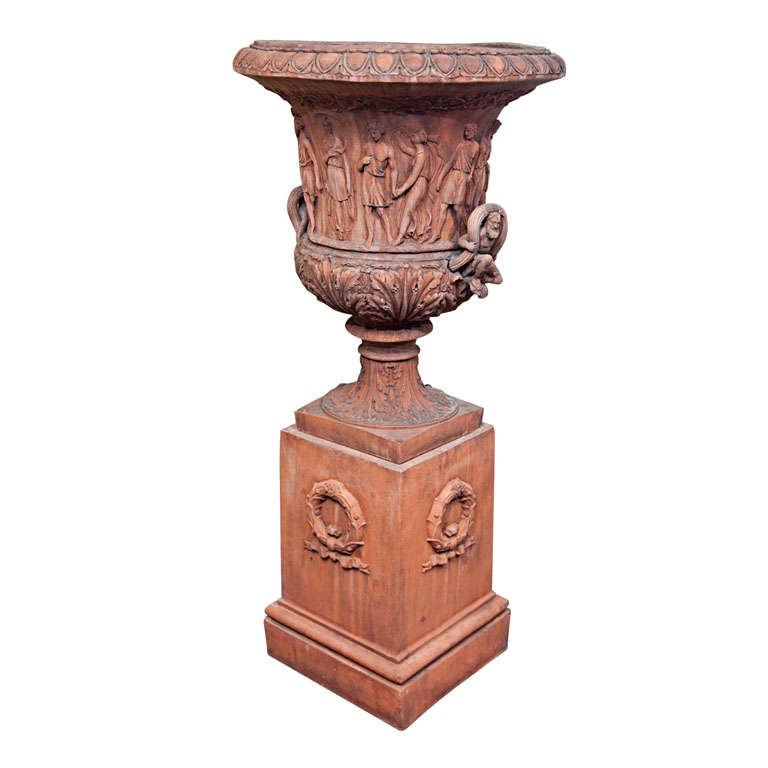 Large Terra Cotta Urn on Pedestal at 1stdibs