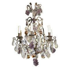 Vintage French Iron and Crystal Chandelier