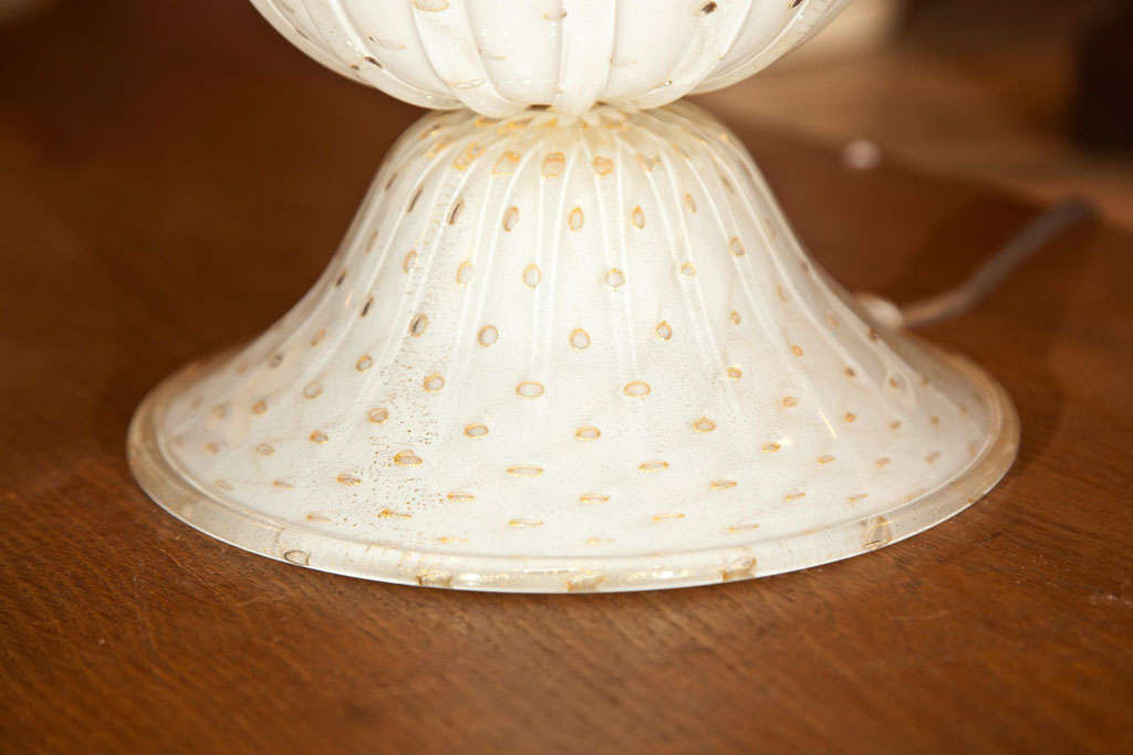 20th Century Pair of Murano Glass Lamps White Spheres & Gold