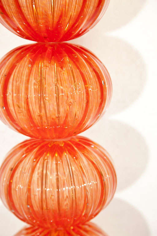 Pair of Murano Glass Lamps in Coral Orange & Gold 1