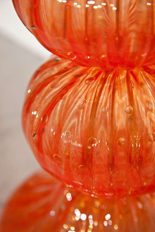 Pair of Murano Glass Lamps in Coral Orange & Gold 3