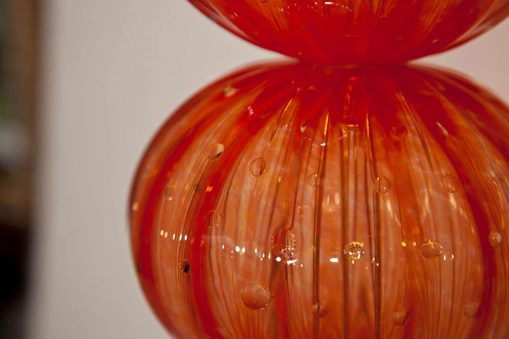 Pair of Murano Glass Lamps in Coral Orange & Gold 4