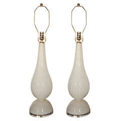 Pair of Murano Glass Lamps Milky White 
Gold