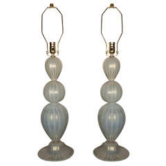 Pair of Murano Glass Lamps Baby Blue & Gold