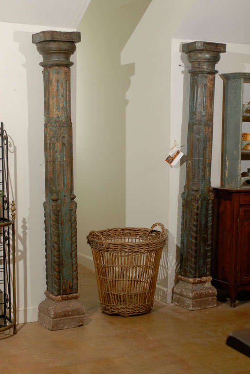 Pair of 17th Century Painted Columns from Montserrat