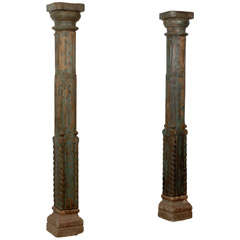 Pair of 17th Century Painted Columns from Montserrat