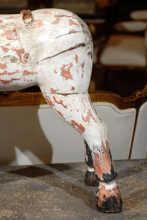 English 19th Century Painted Wooden Horse Sculpture with Distressed Finish 3