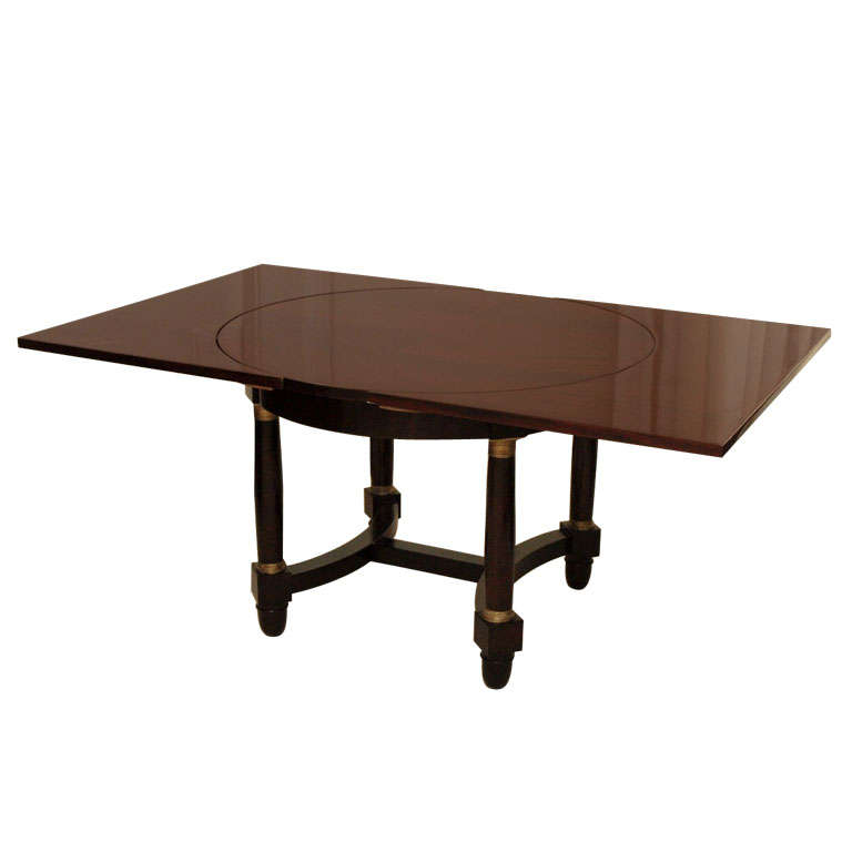 Empire-Style Mahogany Center - Dining Table with Two Leaves For Sale