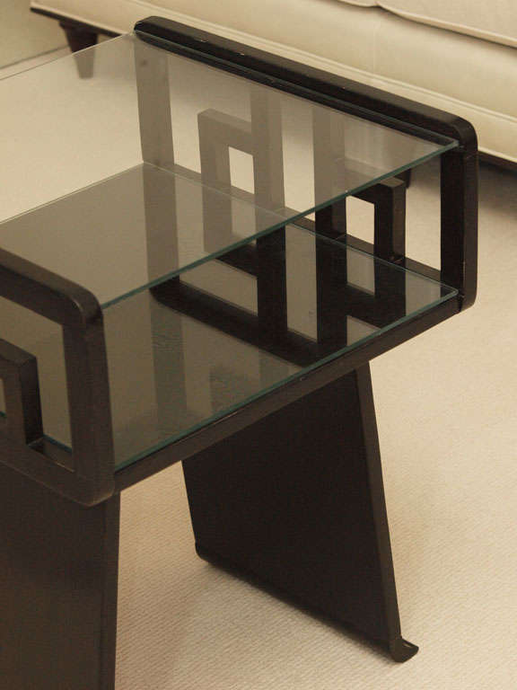 Glass Pair Asian-inspired End Tables in Ebonized Wood