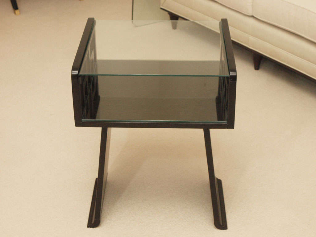 Pair Asian-inspired End Tables in Ebonized Wood 2