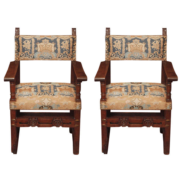 Pr 17th C. Spanish Walnut Armchairs