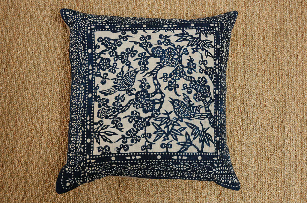 Birds with Bamboo Indigo Pillow