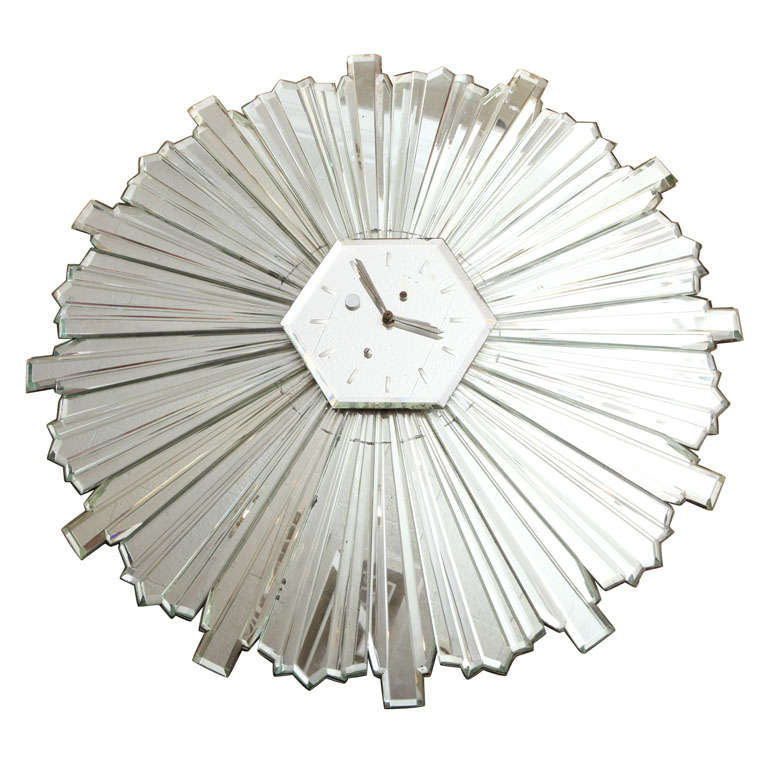 Mirrored Sunburst Clock at 1stDibs