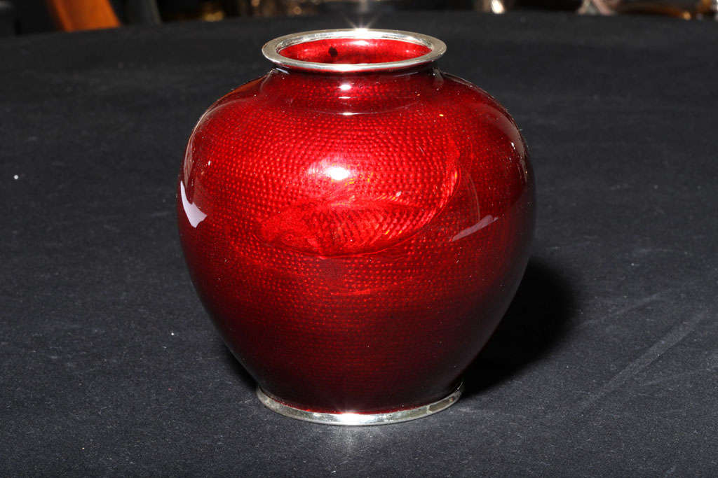 Sterling Silver-Mounted Red Enamel Vase 1