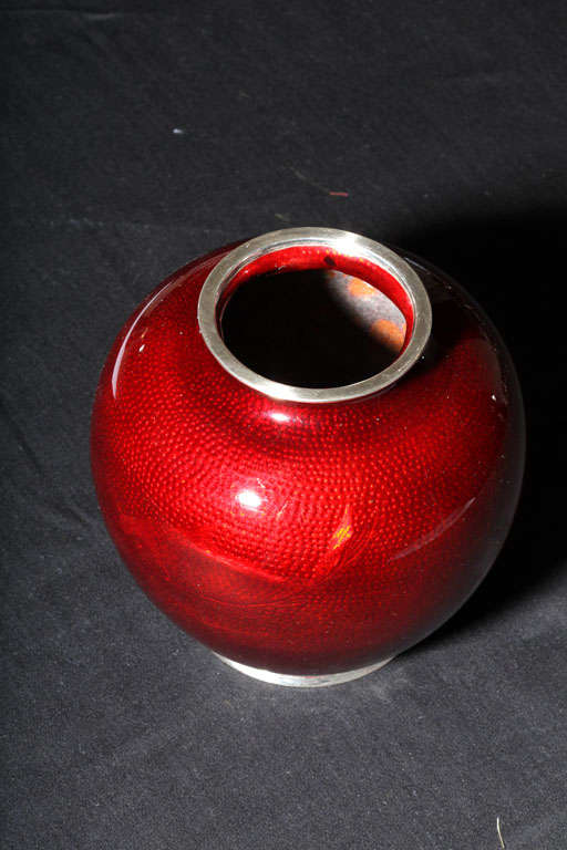 Sterling Silver-Mounted Red Enamel Vase 2