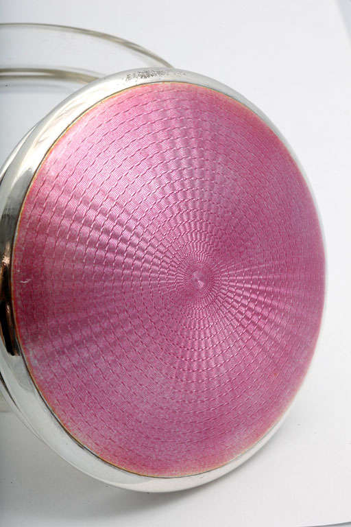 Sterling Silver , Deep Pink Enamel And Crystal Powder Jar In Excellent Condition In New York, NY