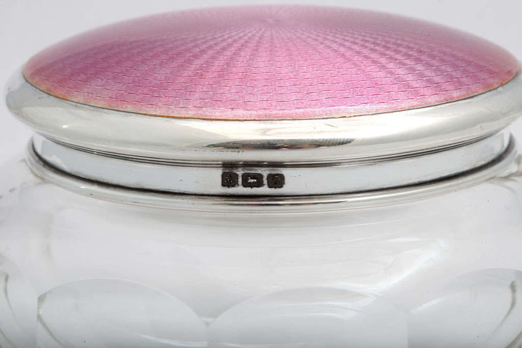 Sterling Silver , Deep Pink Enamel And Crystal Powder Jar 2