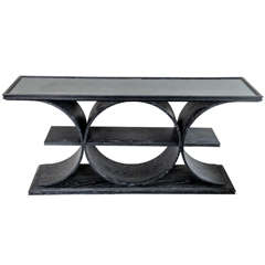 A Cerused Oak and Leather Top Console, Manner of Karl Springer Retro A Cerused Oak and Leather Top Console, Manner of Karl Springer