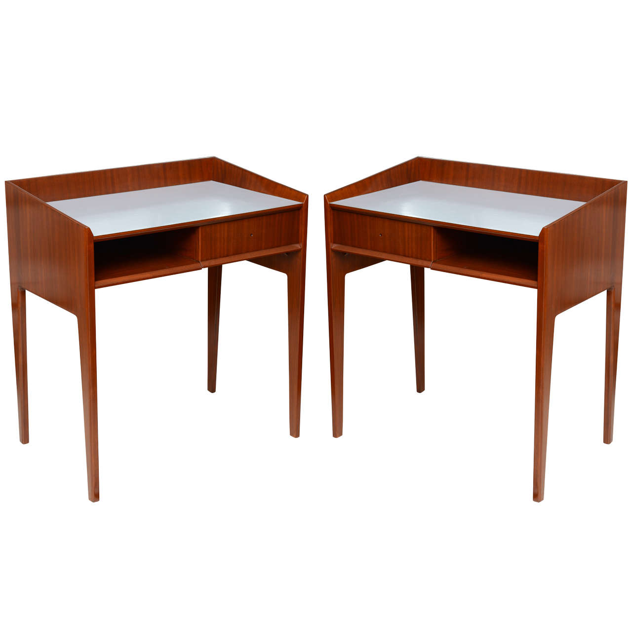 Rare Pair of Mahogany and Formica Side Tables in Style of Gio Ponti, Italy 1950s For Sale