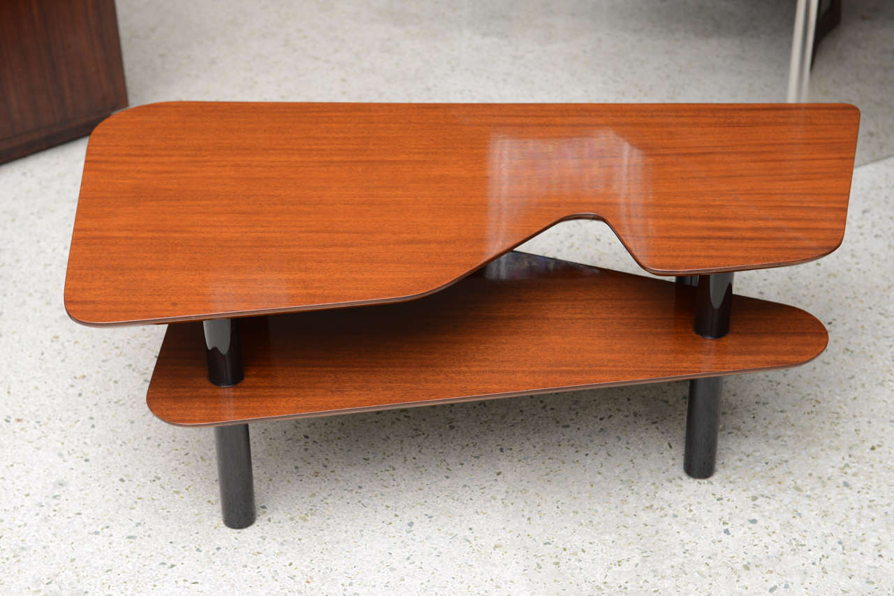 Mid-Century Modern Italian Modern Mahogany and Ebonised Low Table, Style of Ponti For Sale