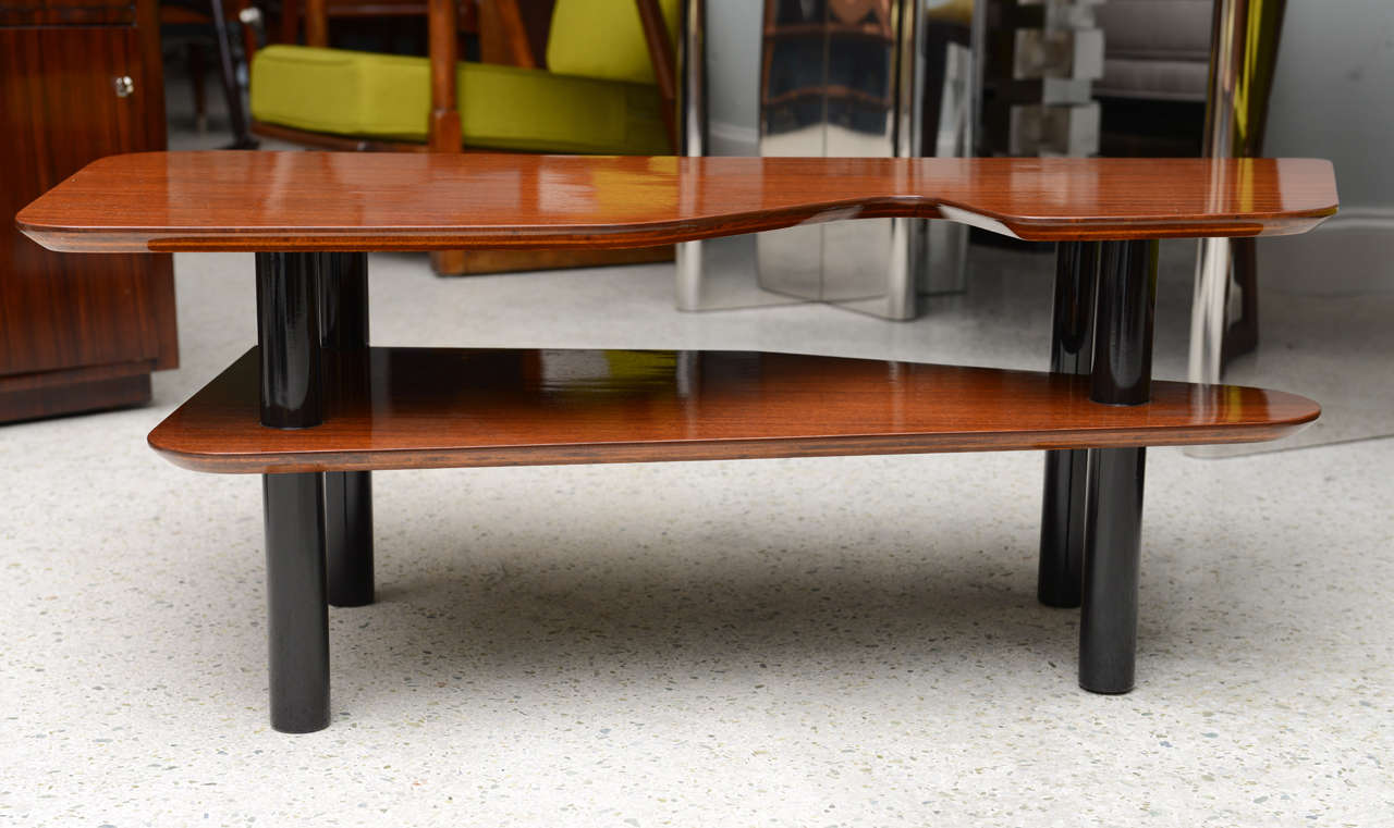 Italian Modern Mahogany and Ebonised Low Table, Style of Ponti In Excellent Condition For Sale In Hollywood, FL