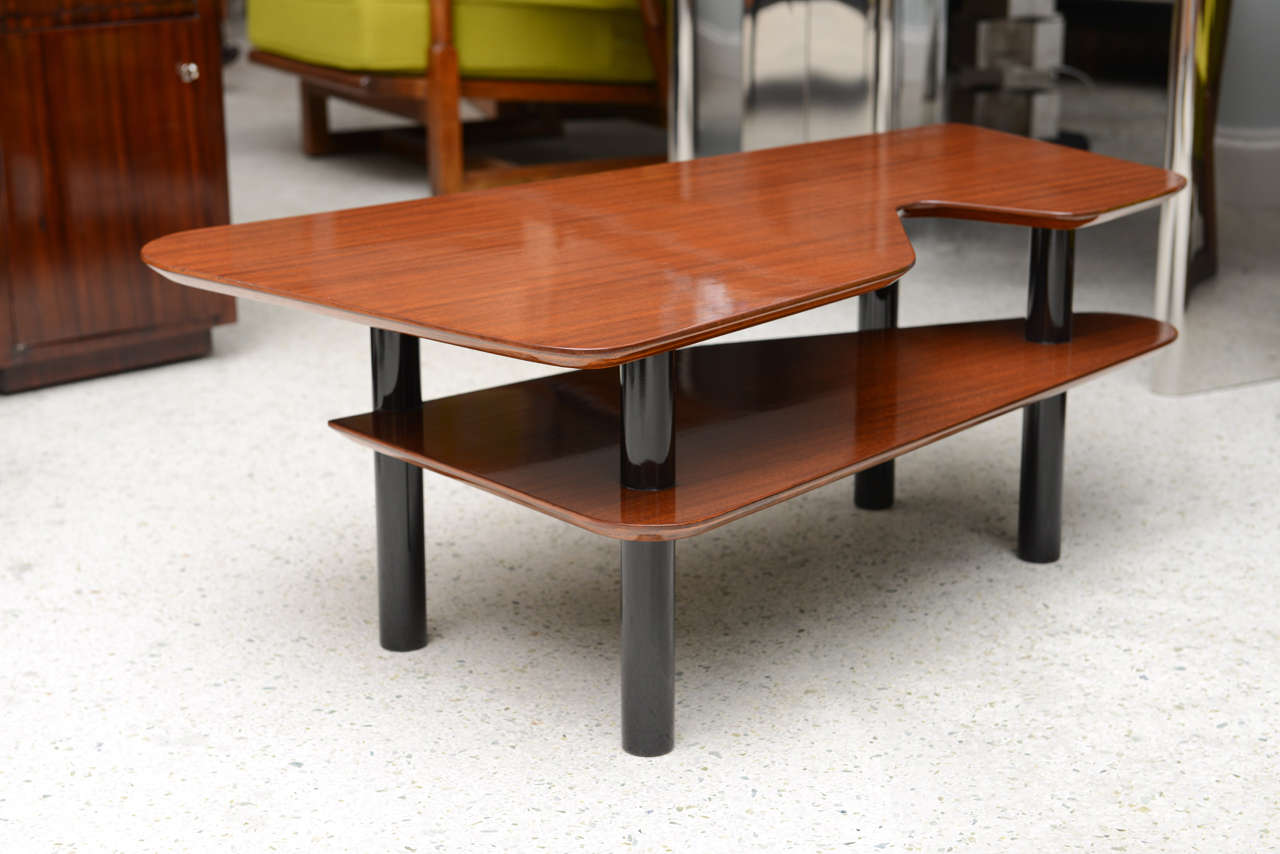 Mid-20th Century Italian Modern Mahogany and Ebonised Low Table, Style of Ponti For Sale