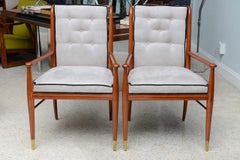 Pair of John Stuart Walnut and Brass Armchairs, USA