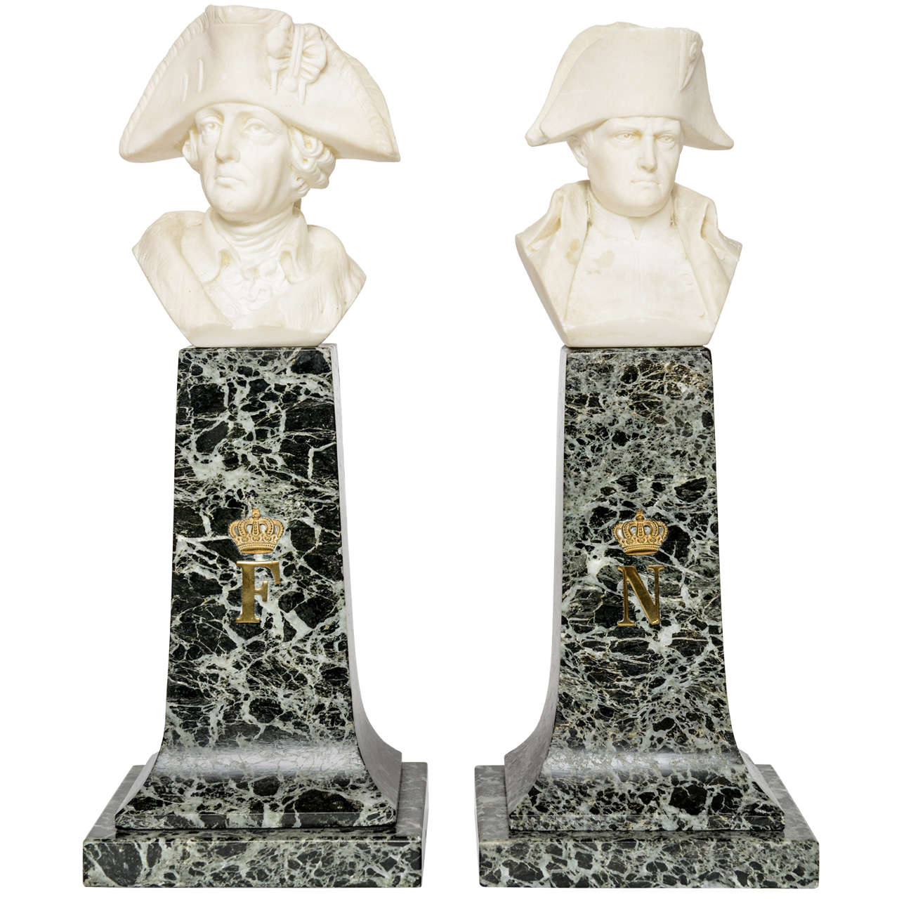 French Empire Style Marble and Alabaster Models of Napoleon and Frederick For Sale