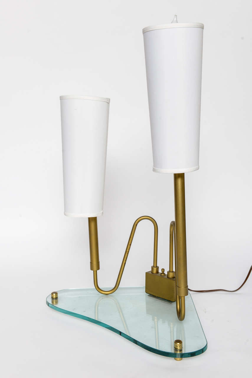 Mid-Century Modern Italian Modern Brass and Glass Table Lamp in the Style of Fontana Arte