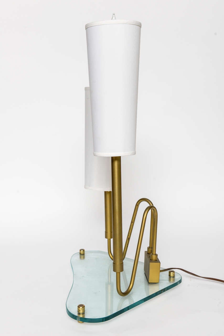 Italian Modern Brass and Glass Table Lamp in the Style of Fontana Arte In Excellent Condition In Hollywood, FL