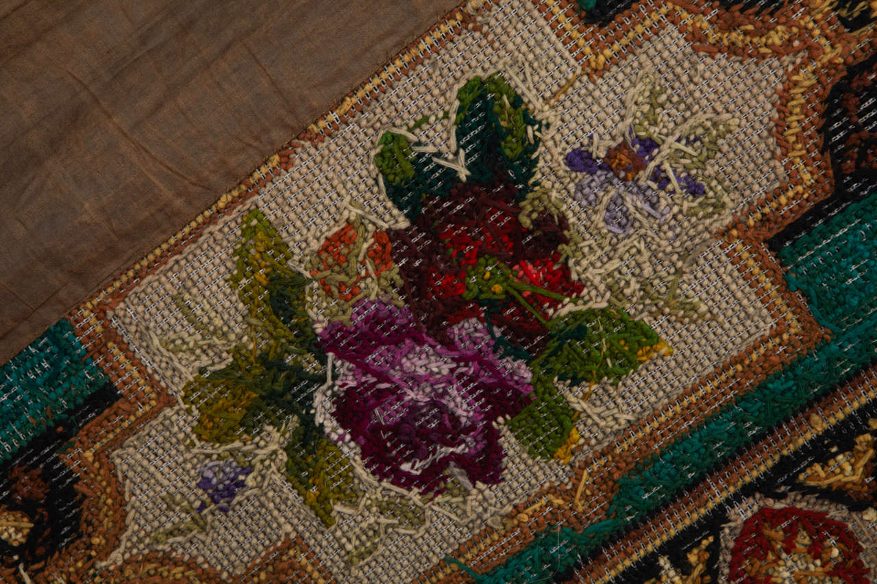 Hand-Woven Fine Antique Victorian English Needlework Rug