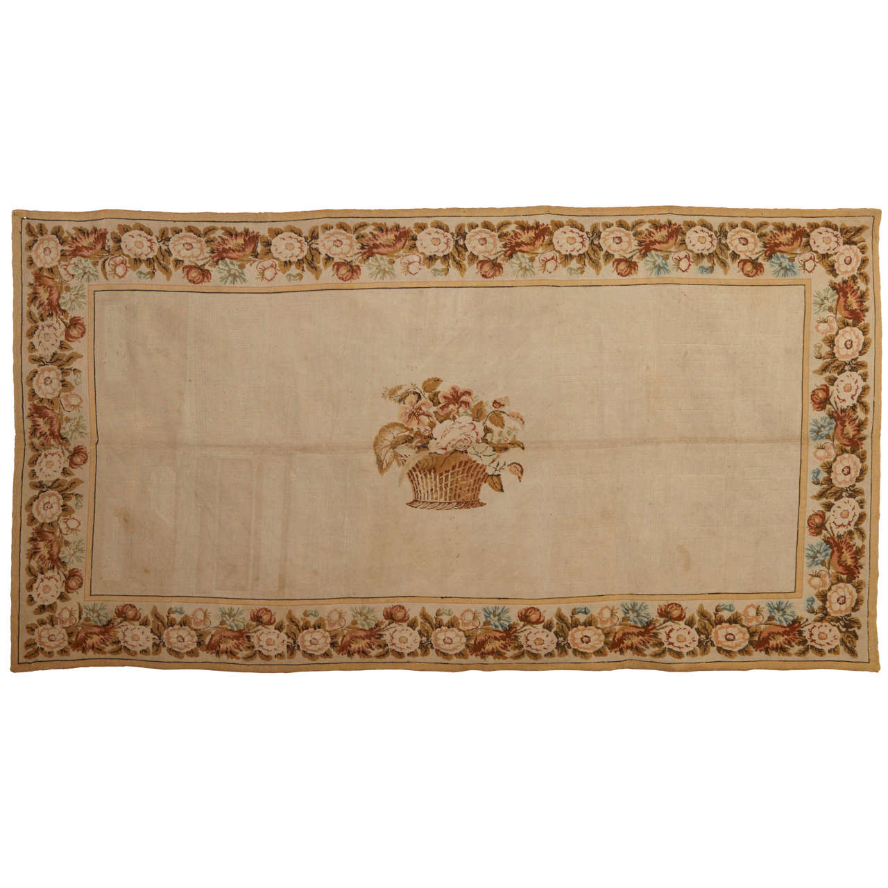 Fine Antique English Needlepoint Rug For Sale
