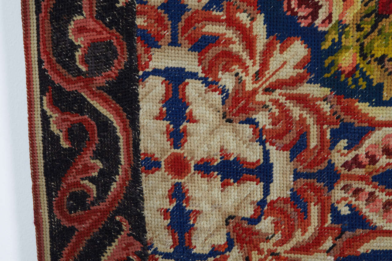antique english beaded needlework rug