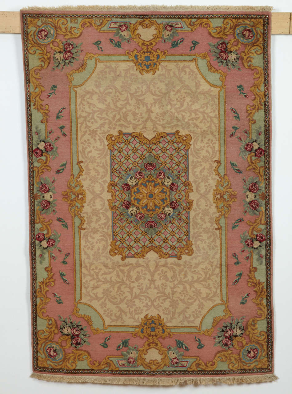 Fine Vintage Wool Hereke Signed Rug, 1930's For Sale at 1stDibs