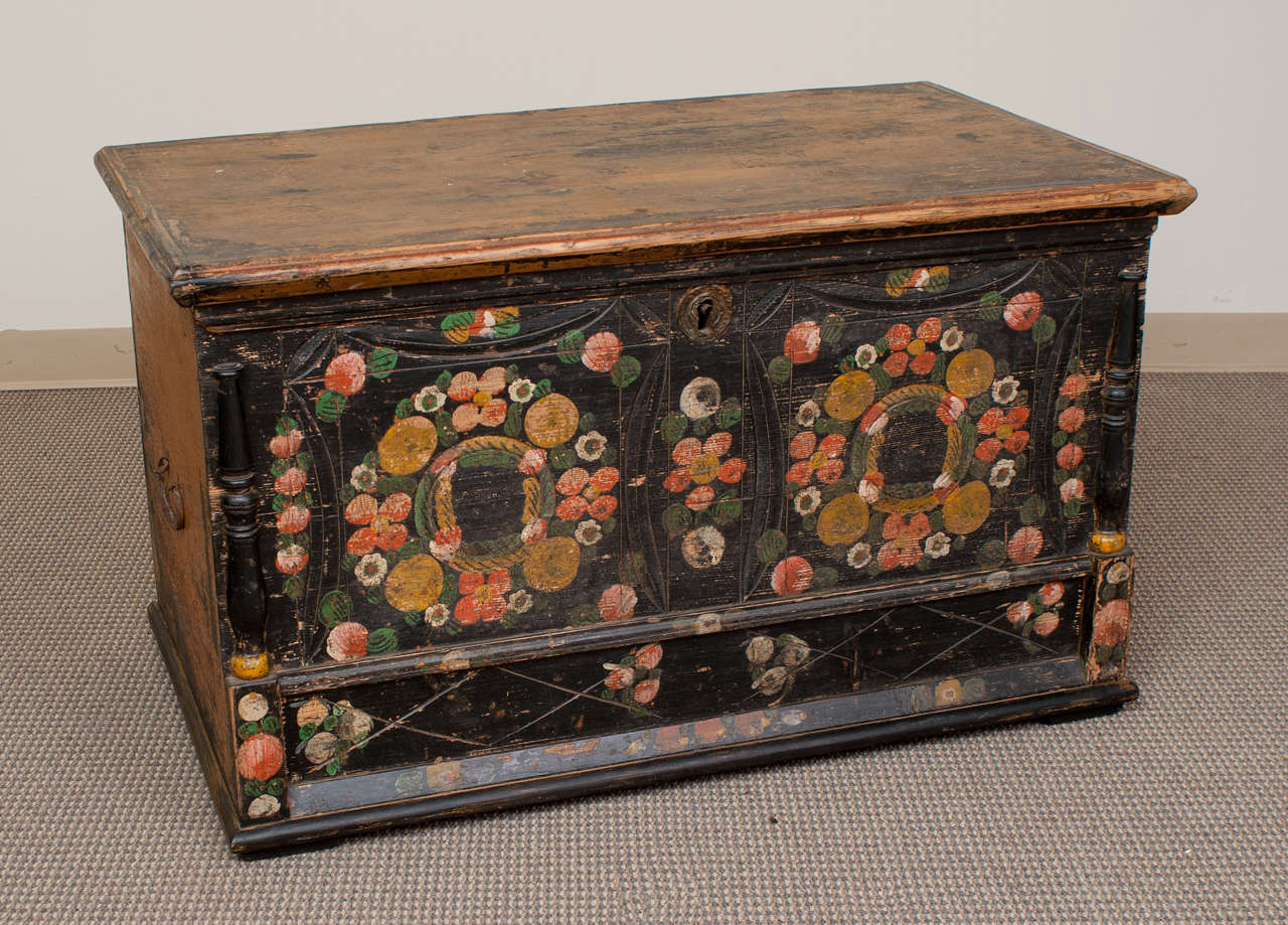 Hungarian Pine Painted Dower Chest