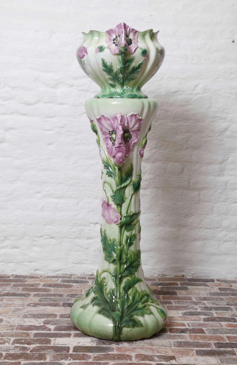 French belle époque ceramic pink poppy complet d'orangerie