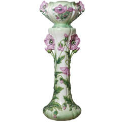 French belle époque ceramic pink poppy complet d'orangerie