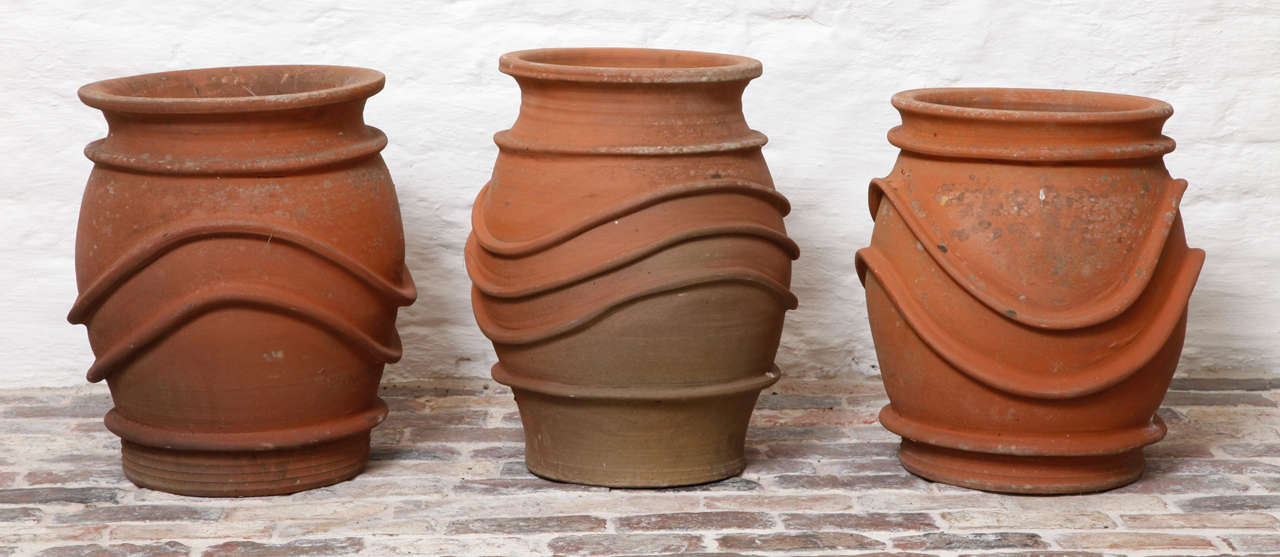 Set of 3 English 1950s terracotta pots