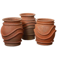 Set of 3 English 1950s terracotta pots