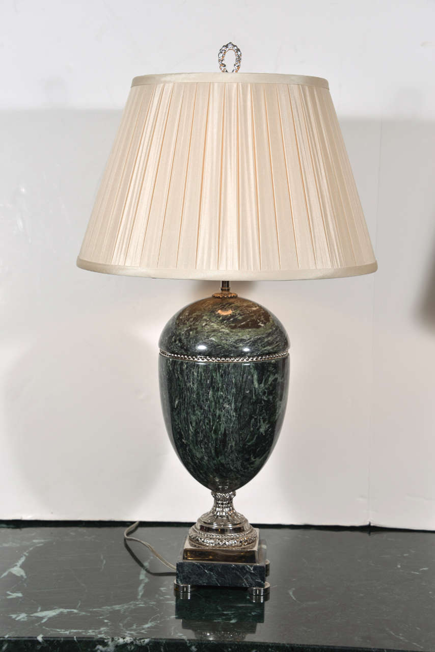 20th Century 1920's Continental Marble And Silver Urn Lamps