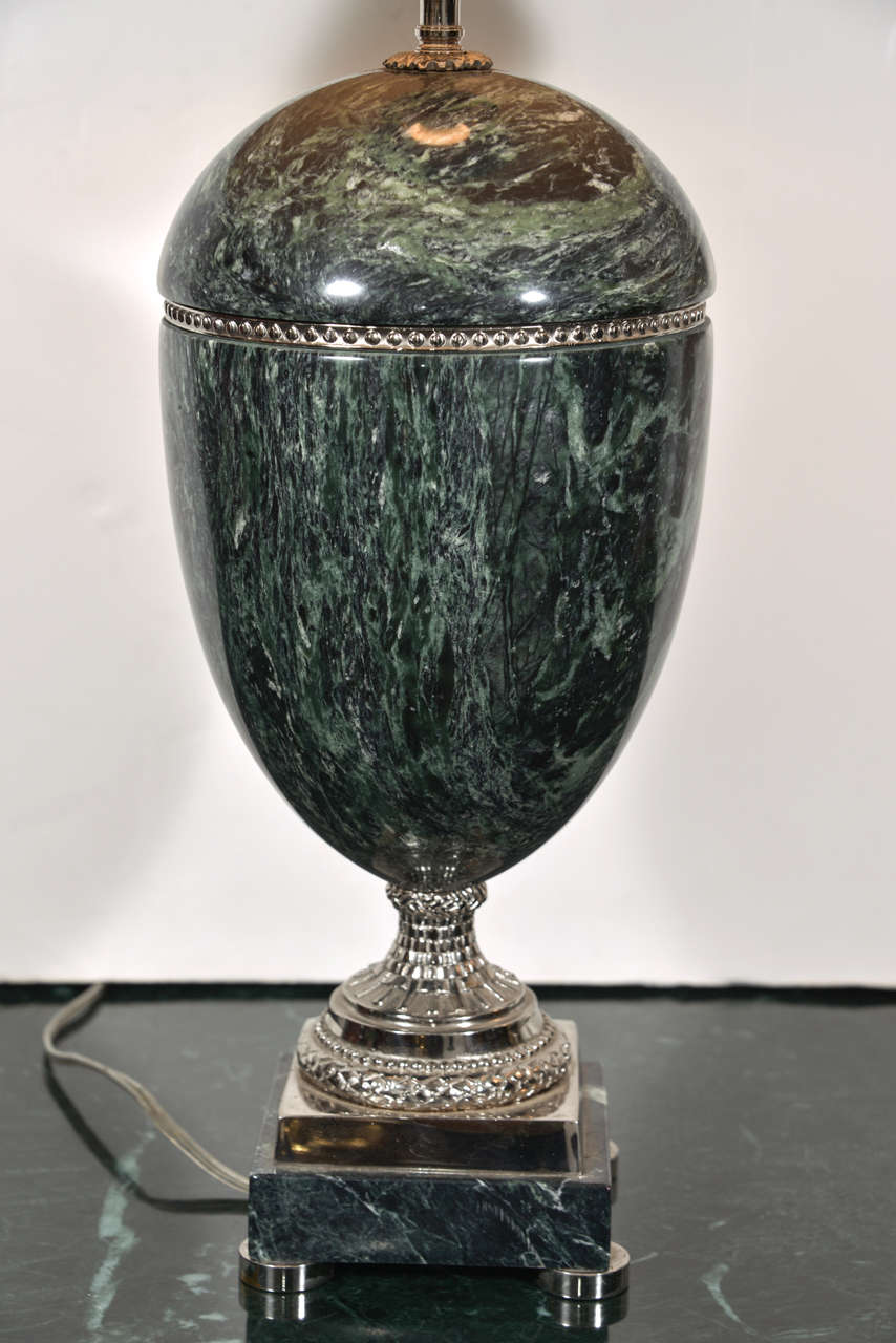 1920's Continental Marble And Silver Urn Lamps 1