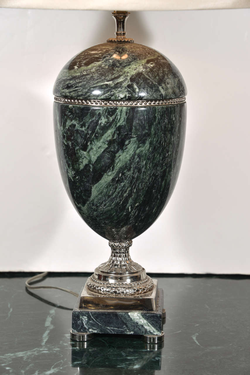 1920's Continental Marble And Silver Urn Lamps 2
