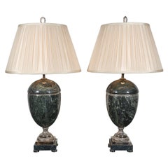 1920's Continental Marble And Silver Urn Lamps